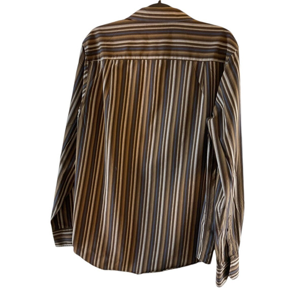 Sean John Men's XL Brown Tan Blue Shirt Striped Long Sleeve Tailored Fit Fall - Picture 2 of 9